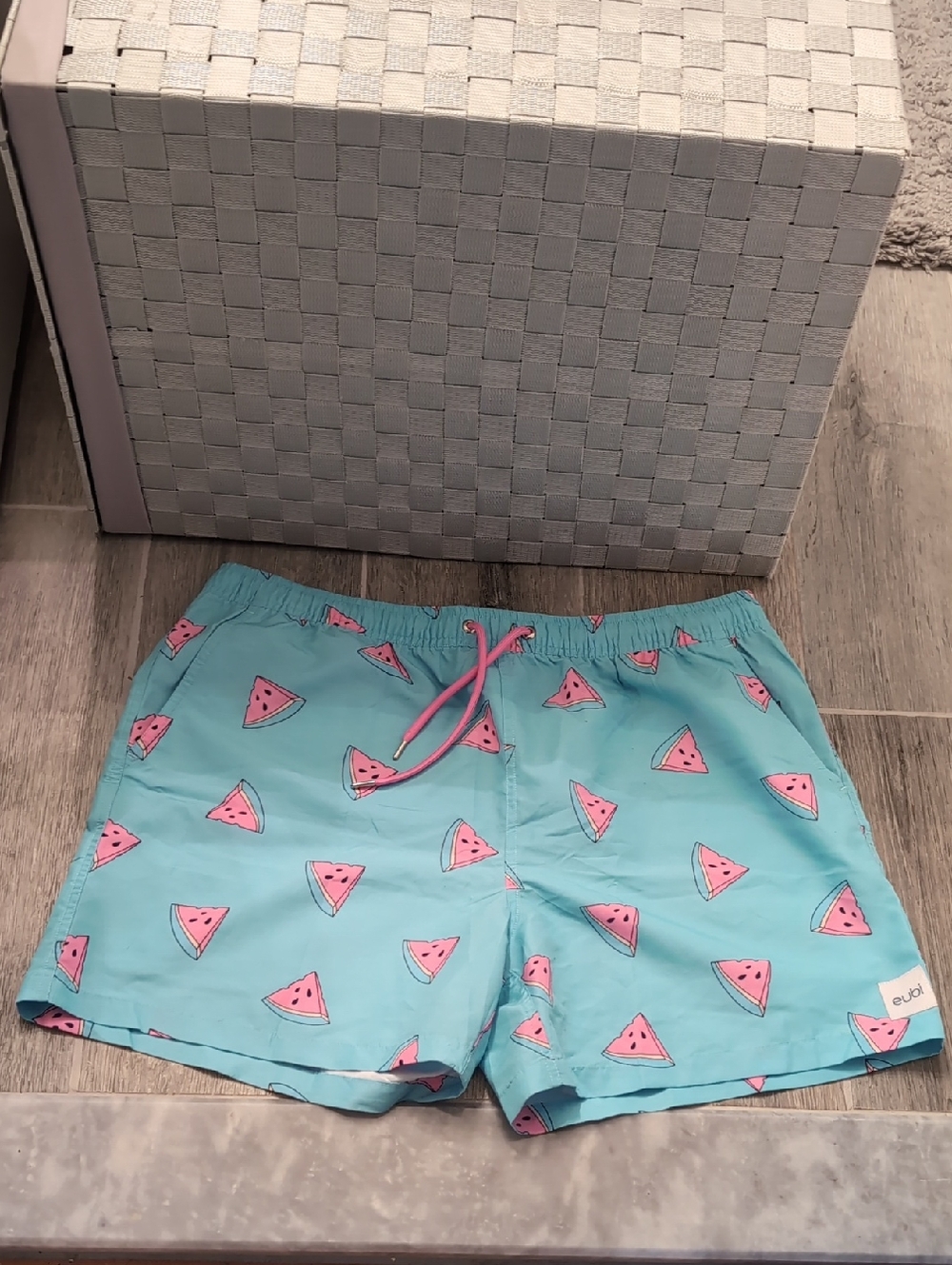 eubi Mens Turquoise Swim Shorts with Pink Watermelon Print